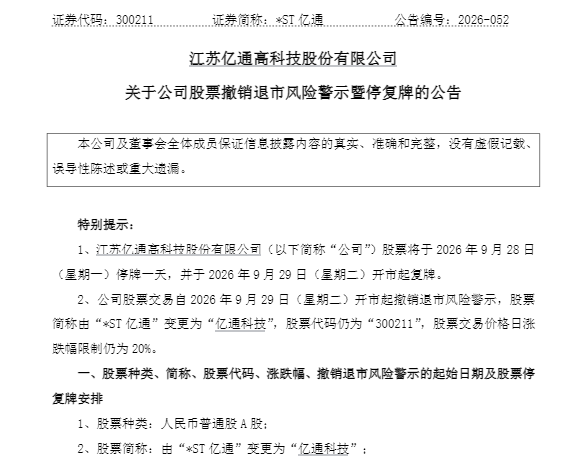 300211获批摘星摘帽！周二复牌